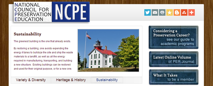 a screenshot of the National Council for Preservation Education's website