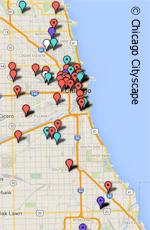 map of chicago's altered water towers